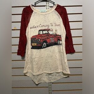 Southern Grace Long Sleeve “Santa claus Is Coming To Town” T Shirt Large Red Tru